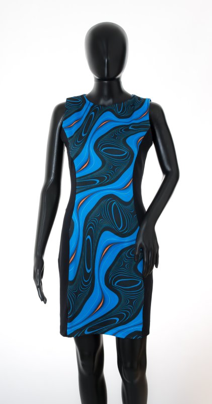 Dámské šaty Baronesa - Energizující proudy modré na figurině